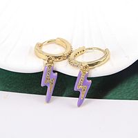 Bohemian Color Oil Drop Copper Micro-set Zircon Lightning Earrings Fashion Earrings sku image 3