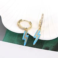 Bohemian Color Oil Drop Copper Micro-set Zircon Lightning Earrings Fashion Earrings sku image 7
