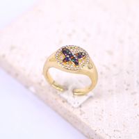 Fashion Hollow Gold Butterfly Star Moon Heart Zircon Copper Ring sku image 1
