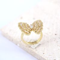 Fashion Hollow Gold Butterfly Star Moon Heart Zircon Copper Ring sku image 7