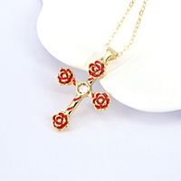 Fashion Flower Cross Color Drop Oil Versatile Copper Necklace sku image 1