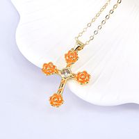 Fashion Flower Cross Color Drop Oil Versatile Copper Necklace sku image 3