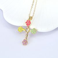 Fashion Flower Cross Color Drop Oil Versatile Copper Necklace sku image 5