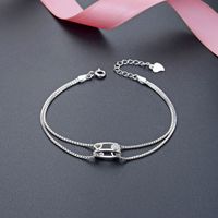 Simple Double-layer Box Chain Korea S925 Sterling Silver Heart-shaped Zircon Bracelet sku image 1