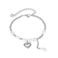 Nouveau Bracelet En Acier Inoxydable Avec Perles D&#39;eau Douce Et Coutures De Coeurs De Pêche Rétro En Gros sku image 1