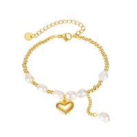 Nouveau Bracelet En Acier Inoxydable Avec Perles D&#39;eau Douce Et Coutures De Coeurs De Pêche Rétro En Gros sku image 2