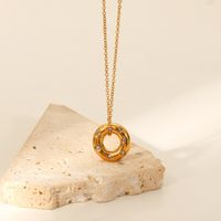 Stainless Steel Necklace Zircon Hollow Ring Pendant Necklace Jewelry main image 2