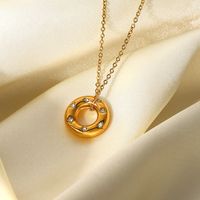 Stainless Steel Necklace Zircon Hollow Ring Pendant Necklace Jewelry main image 3