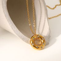 Stainless Steel Necklace Zircon Hollow Ring Pendant Necklace Jewelry main image 4