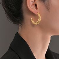 Fashion New Hollow Moon Diamond Earrings Women's Titanium Steel Earrings Wholesale main image 4