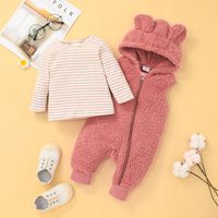Cute Baby Hooded Jumpsuit Striped Long-sleeved T-shirt Suit main image 4