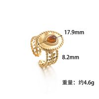 Retro Fashion Hollow Leaf Inlaid Turquoise Simple Stainless Steel Ring main image 4