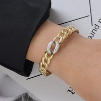Fashion Plastic Mud Diamond-studded 14k Gold Titanium Steel Thick Chain Open Bracelet main image 4