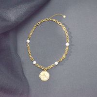 Collier De Chaîne De Clavicule Avec Pendentif Boussole En Acier Titane Perle Baroque Française main image 4