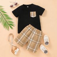 Casual Children's Summer Shorts Suit Boy Plaid T-shirt Two-piece main image 2