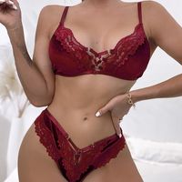 European Beauty Lace Embroidery Flower Sexy Bra Perspective Lingerie Set main image 2
