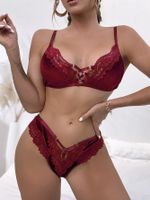 European Beauty Lace Embroidery Flower Sexy Bra Perspective Lingerie Set main image 3