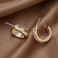 Fashion Geometric C-shaped Rhinestone Earrings Female Alloy Earrings Wholesale sku image 1