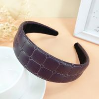 New Retro Solid Color Leather Headband Fashion Sponge Headband sku image 3