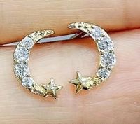 Fashion Geometric Color Zircon Star Moon Small Copper Earrings sku image 4