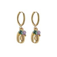 Lady Geometric Plating 304 Stainless Steel Natural Stone 18K Gold Plated Earrings sku image 2