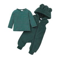 Cute Baby Hooded Jumpsuit Striped Long-sleeved T-shirt Suit sku image 1