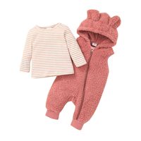 Cute Baby Hooded Jumpsuit Striped Long-sleeved T-shirt Suit sku image 6