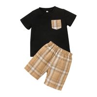 Casual Children's Summer Shorts Suit Boy Plaid T-shirt Two-piece sku image 3