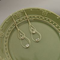 Simple Fashion Double Water Drop Diamond Pendent Copper Earrings sku image 1