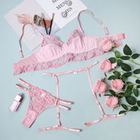 New European And American Underwear Lace Embroidery Sexy Perspective Three-piece Set sku image 1