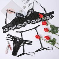 New European And American Underwear Lace Embroidery Sexy Perspective Three-piece Set sku image 7