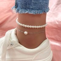 European And American Fashion Simple Double Layered Pearl Anklet Two-piece Set main image 1