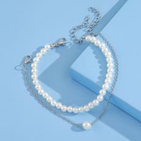European And American Fashion Simple Double Layered Pearl Anklet Two-piece Set main image 4