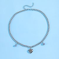 Simple Geometric Black And White Checkerboard Heart Alloy Necklace main image 3
