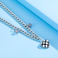 Simple Geometric Black And White Checkerboard Heart Alloy Necklace main image 5