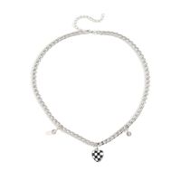 Simple Geometric Black And White Checkerboard Heart Alloy Necklace main image 6