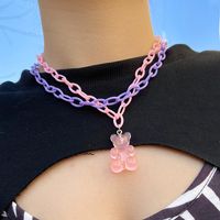 Pink Cute Bear Contrast Color Double-layer Acrylic Necklace main image 1