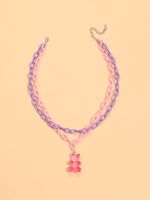 Pink Cute Bear Contrast Color Double-layer Acrylic Necklace main image 3