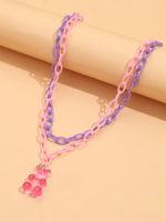 Pink Cute Bear Contrast Color Double-layer Acrylic Necklace main image 4