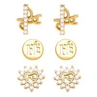 Fashion Heart-shape Diamond Letter Copper Earrings Wholesale main image 1