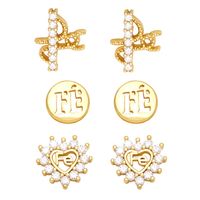 Fashion Heart-shape Diamond Letter Copper Earrings Wholesale main image 2