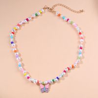 Korean Style Fashion Drip Oil Butterfly Pendant Necklace Colorful Pearl Clavicle Chain main image 1