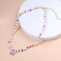 Korean Style Fashion Drip Oil Butterfly Pendant Necklace Colorful Pearl Clavicle Chain main image 3