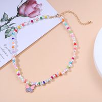 Korean Style Fashion Drip Oil Butterfly Pendant Necklace Colorful Pearl Clavicle Chain main image 4