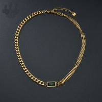 Fashion Titanium Steel Retro Necklace Inlaid Green Diamond Thick Chain Clavicle Chain main image 2