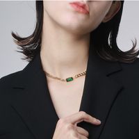 Fashion Titanium Steel Retro Necklace Inlaid Green Diamond Thick Chain Clavicle Chain main image 3