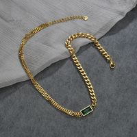 Fashion Titanium Steel Retro Necklace Inlaid Green Diamond Thick Chain Clavicle Chain main image 5