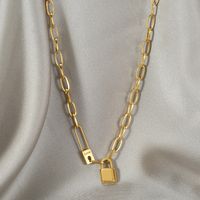 Fashion Lock-shaped Love English Letter Necklace Hip-hop Titanium Steel Sweater Chain main image 4