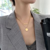 Fashion Titanium Steel Necklace Simple Geometric Round Clavicle Chain Double Layer Sweater Chain main image 1