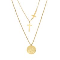 Fashion Cross Round Card Double-layer Hip-hop Titanium Steel Necklace Sweater Chain main image 6